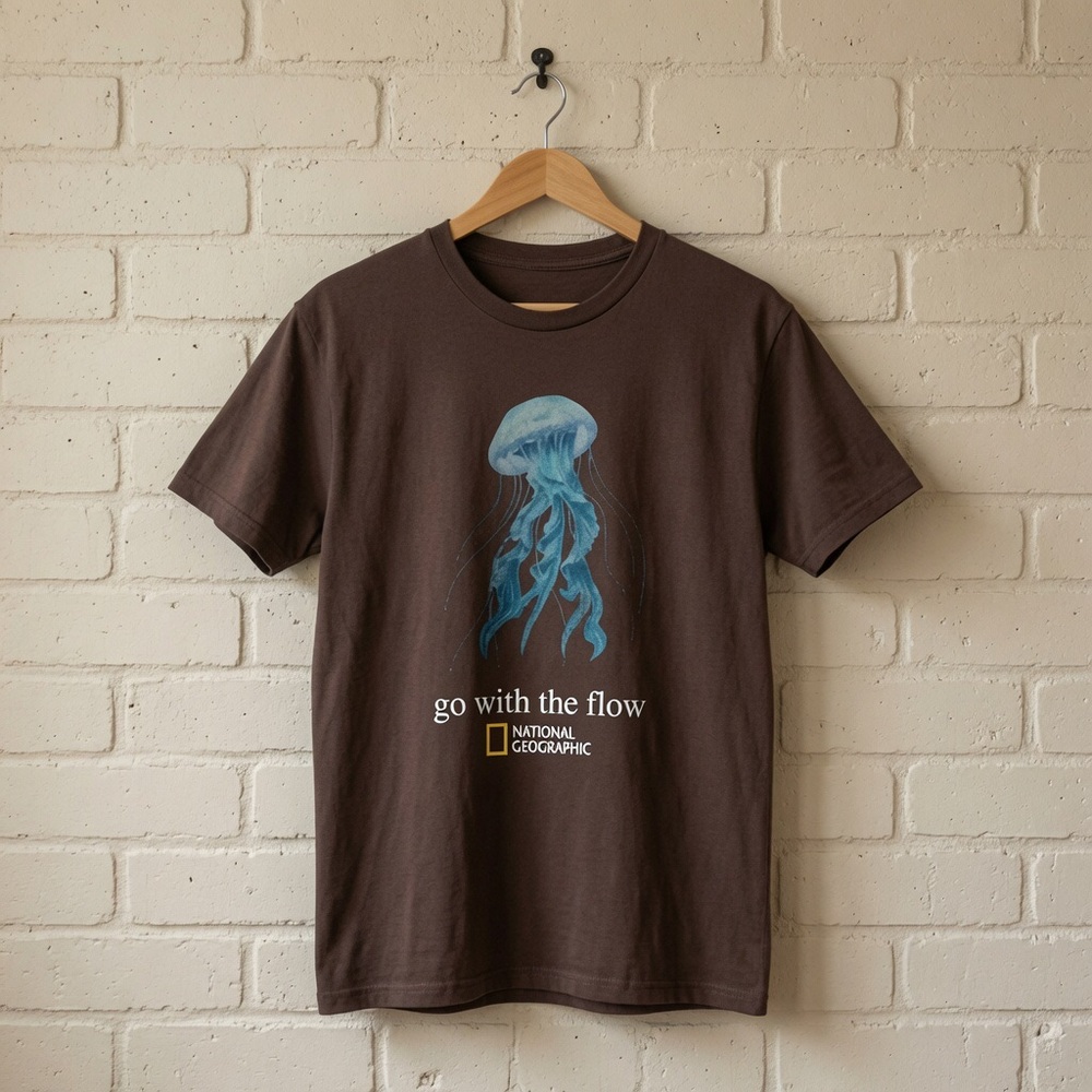 Gildan Brown National Geographic "Go With the Flow" Otter Graphic Tee - Picture 3 of 3